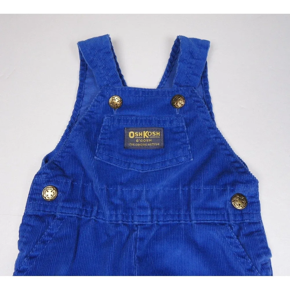 Vintage OshKosh B'gosh Blue Corduroy Footed Overalls Vestbak 3-6 Months USA Made